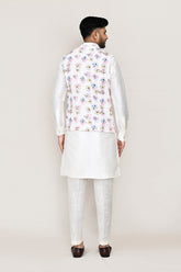 White Kurta with Straight Fit Pant And Jacket